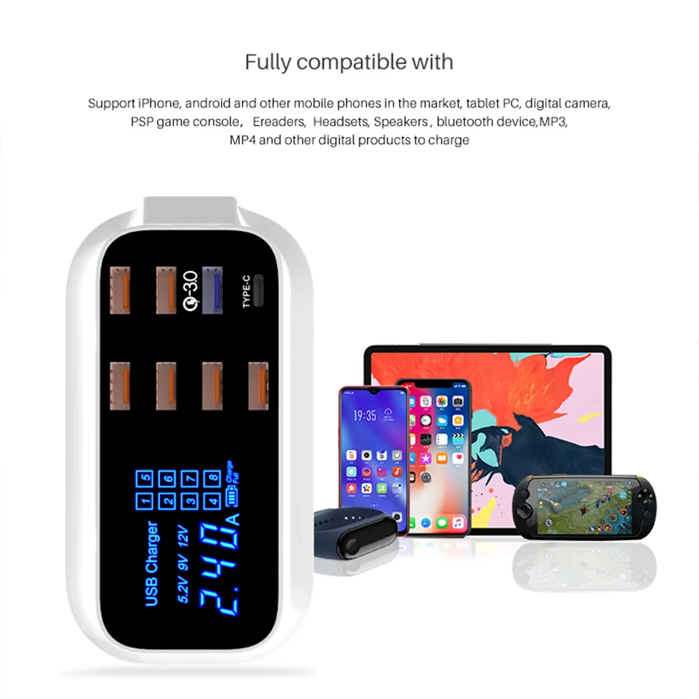 Быстрая зарядка 3,0 Смарт usb type C зарядная станция светодиодный дисплей Быстрая зарядка телефон планшет USB зарядное устройство для iPhone samsung адаптер
