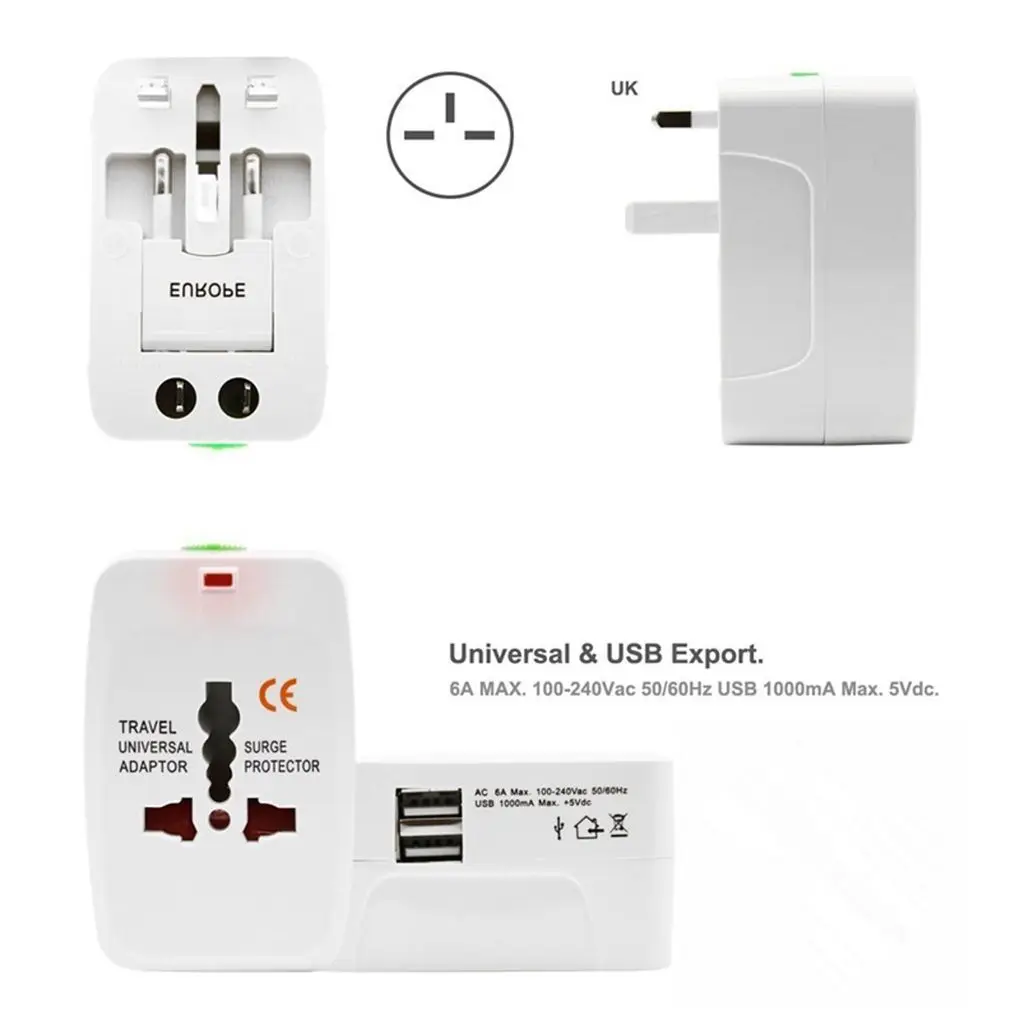 Универсальный адаптер двойной USB зарядное устройство конвертер международный Путешествия Электрический штекер портативный все в одном гнездо для преобразования звука