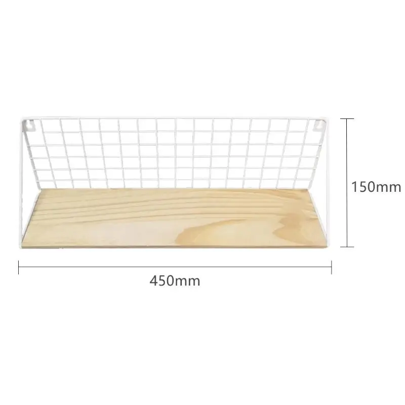 Creative New Wooden Iron Wall Shelf Wall Mounted Storage Rack Organization Bedroom Kitchen Home Kid Room DIY Wall Decor Holder - Цвет: White 450mm
