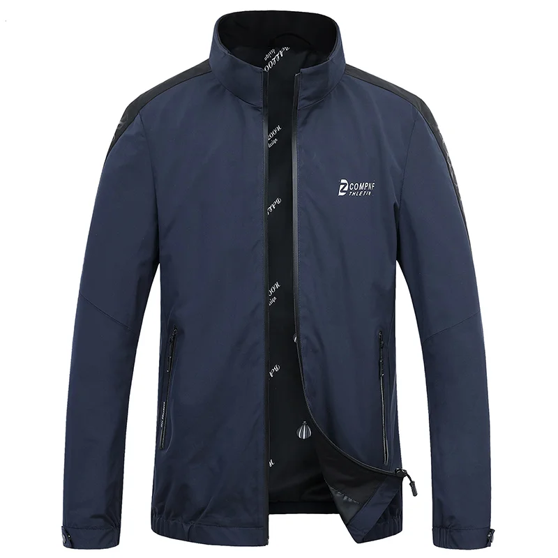 

Winter short men's jacket without cap solid color chest with letters casual versatile coat
