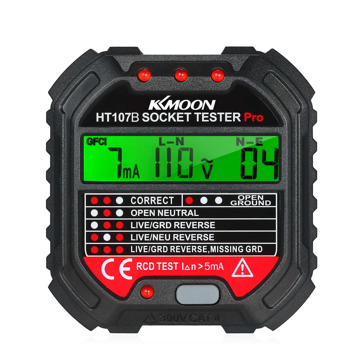 

KKmoon HT107D Outlet Tester 90-250V Socket Tester Automatic Electric Circuit Polarity Voltage Detector Breaker Finder