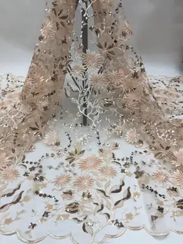 

2020 newest pretty embroidered net lace fabric with sequins JOY-22901 african tulle lace fabric for wedding dress