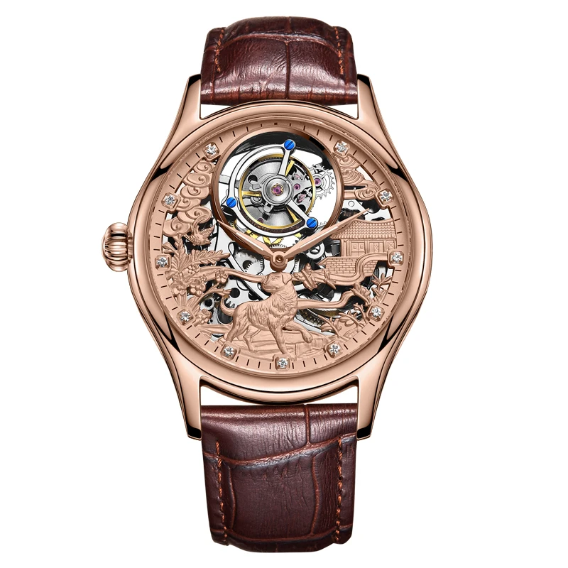 Guanqin мужские часы Tourbillon часы со скелетом сапфировые Водонепроницаемые кожаные роскошные оригинальные брендовые часы с собакой - Цвет: C