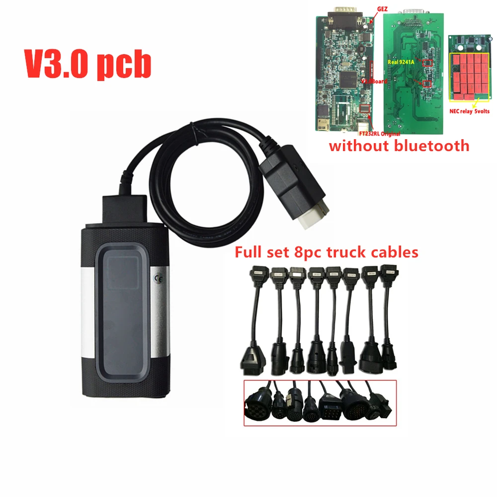 MVD новая модель TCS C-D-P. R0/2015r3 keygen vci obd сканер для автомобилей грузовик OBD2 Диагностический Инструмент+ 8 грузовых кабелей - Цвет: without bluetooth