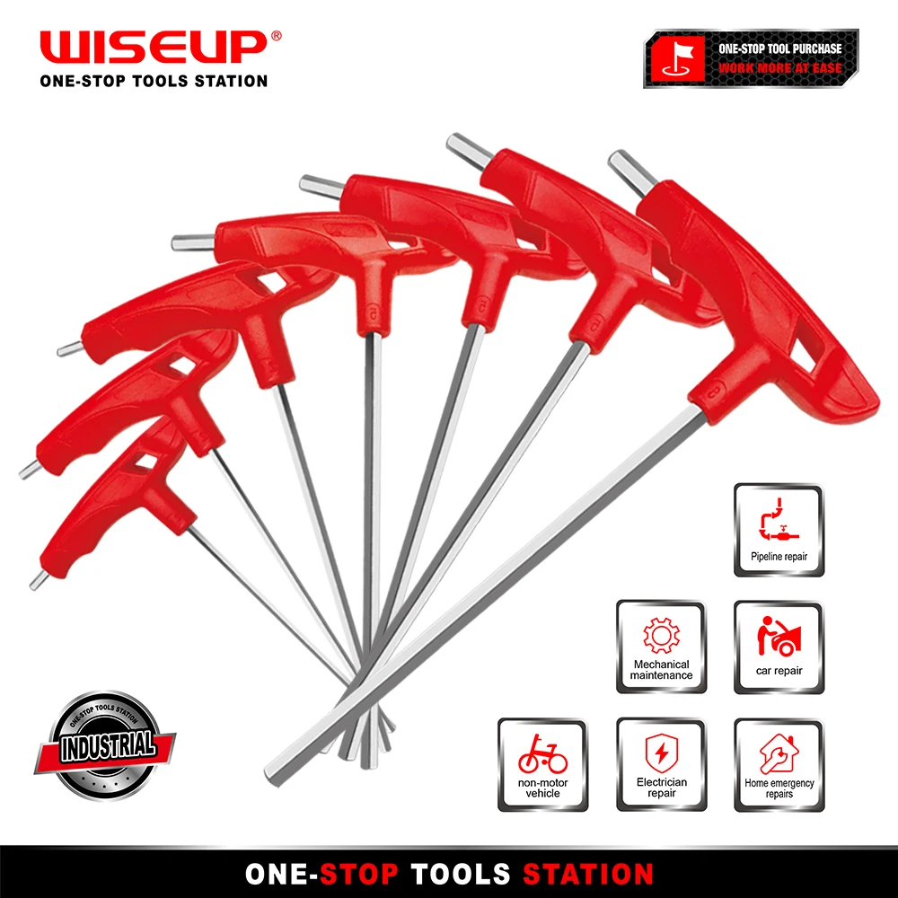 WISEUP 7Pcs Allen Wrench Set T-Handle Hex Key Kit Hexagon Screwdriver For Car Bike Motorycle Repair Hand Tools 2 2.5 3 4 5 6 8mm |