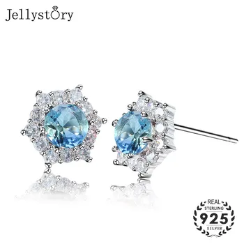 

Jellystory Fashion Stud Earrings 925 Silver with Round Sapphire Amethyst Topaz Gemstone Jewelry Earrings for women Wedding Gifts