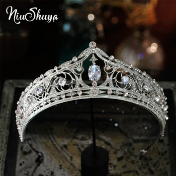 

NiuShuya Retro European Crystal Hair Jewelry Shining CZ Tiara Crown Luxury Queen Princess Diadem Bride Wedding Hair Accessories