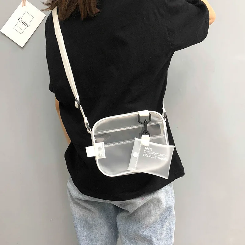 Повседневная Прозрачная женская сумка на пояс из ПВХ с клапаном, сумка через плечо, маленькая Желейная сумка для телефона, держатель для карт, широкие ремни - Цвет: Прозрачный