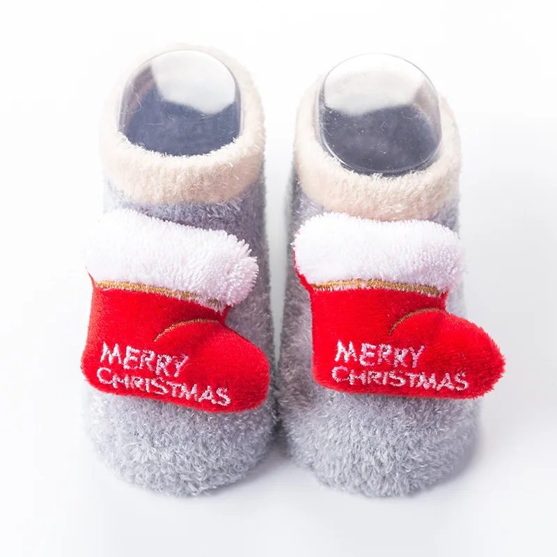 Рождественские носки для маленьких девочек и мальчиков Плотные хлопковые теплые носки на Рождество и год на зиму и осень носки для девочек с изображением снежинок, лосей, Санта Клауса, медведя - Цвет: Christmas boots