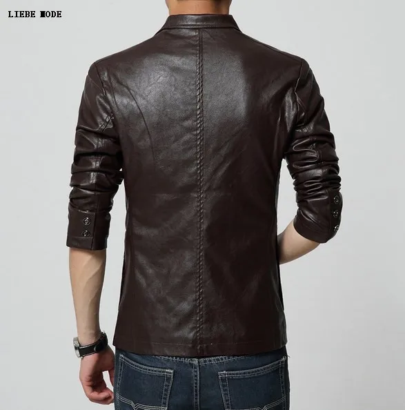 Korean Style Men Leather Blazer Slim Fit Fashion Mens Pu Dress Jacket Hombre 2019 Men's Black White Khaki Red Faux Leather Coat