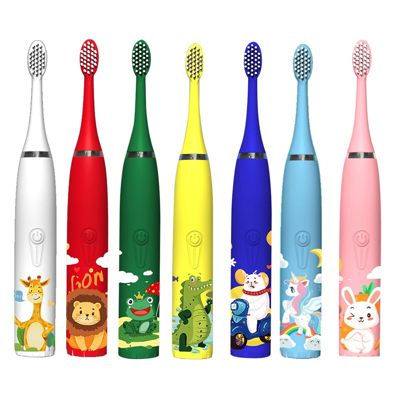 Cepillo de dientes eléctrico sónico para niños, 3 a 12 años, cuidado de la limpieza dental, bacterias orales, 6 cabezales de repuesto, carga USB