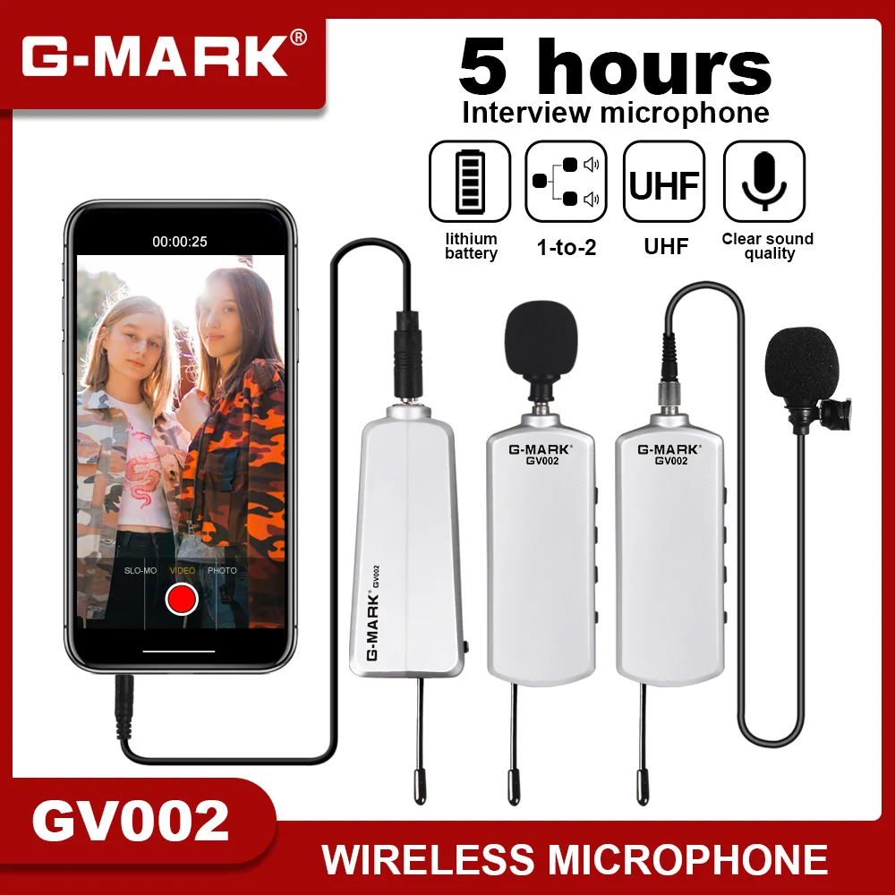 Камера микрофон Беспроводной G MARK GV002 петличный для Asmr DSLR интервью в прямом эфире
