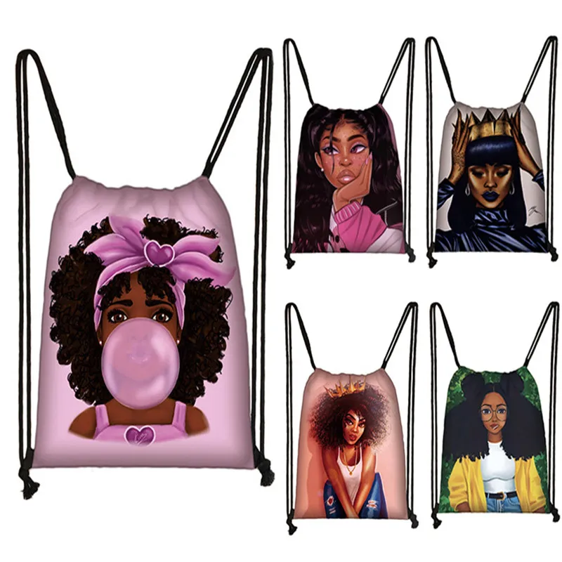 Backpack Drawstring-Bag Afro Girl Fashion Women Cute Brown American-Africa Female Causal