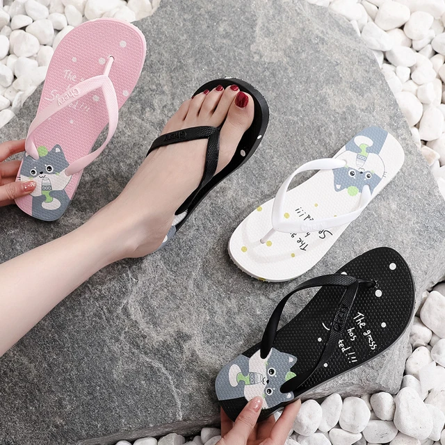 Slippers Women Cat Design, Cute Flip Flops Women