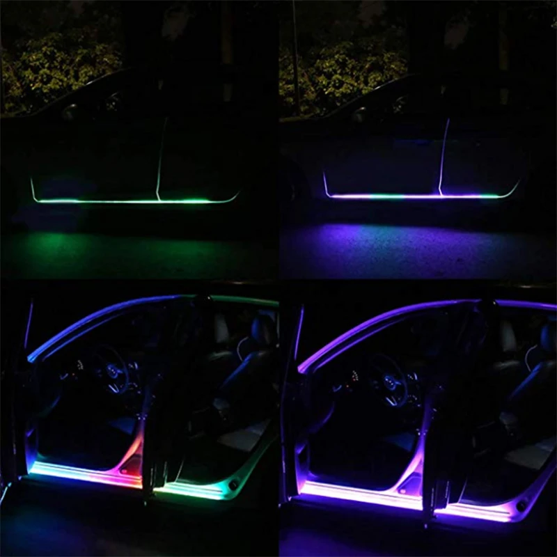 Новинка RGB Автомобильная гибкая светодиодная лента декоративная атмосферная лампа автомобильная Боковая дверь атмосферный светильник Авто неоновый светильник комплект Автомобильный светильник