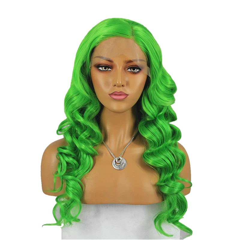 

RONGDUOYI Green Syntheti Wigs with Side Part Long Deep Wave Lace Front Wig for Black Women Cosplay Heat Resistant Fiber Hair Wig