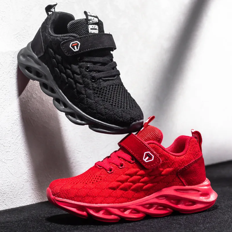 Kids Boys Sneakers Spring Summer Woven Mesh Breathable Non-slip Children's Sport Shoes Casual Boys Fashion Sneakers Red Black