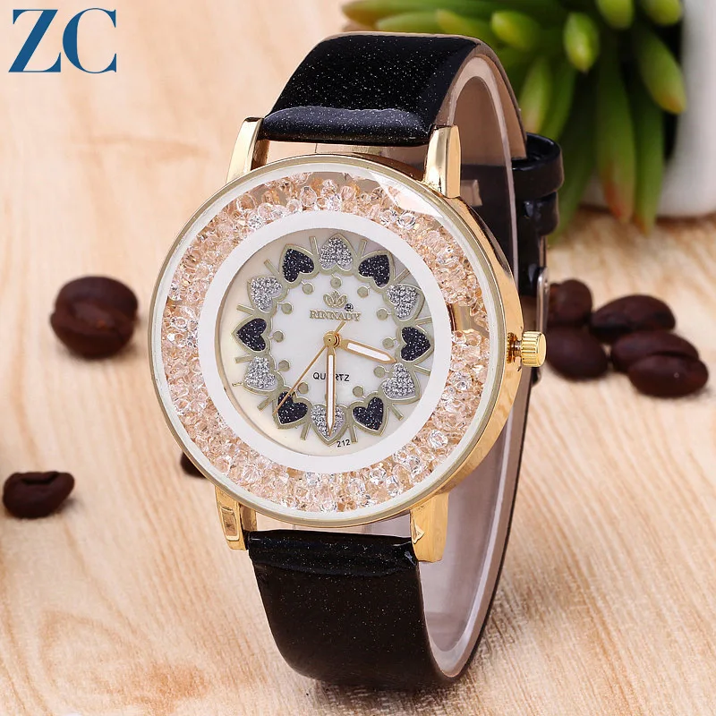 

New Style Ladies' Watch Big Brand Trend Leather Belt Cool Quartz Watch Ball Bearing Peach Heart Watch
