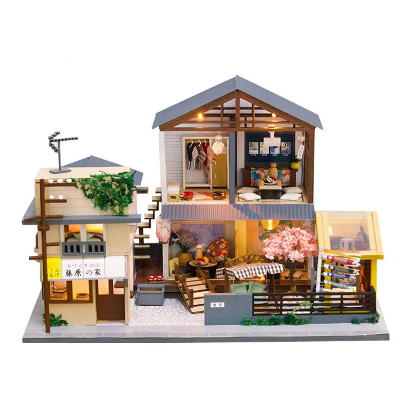 New Japanese Architecture Style DIY Sakura Wooden Dollhouse Model