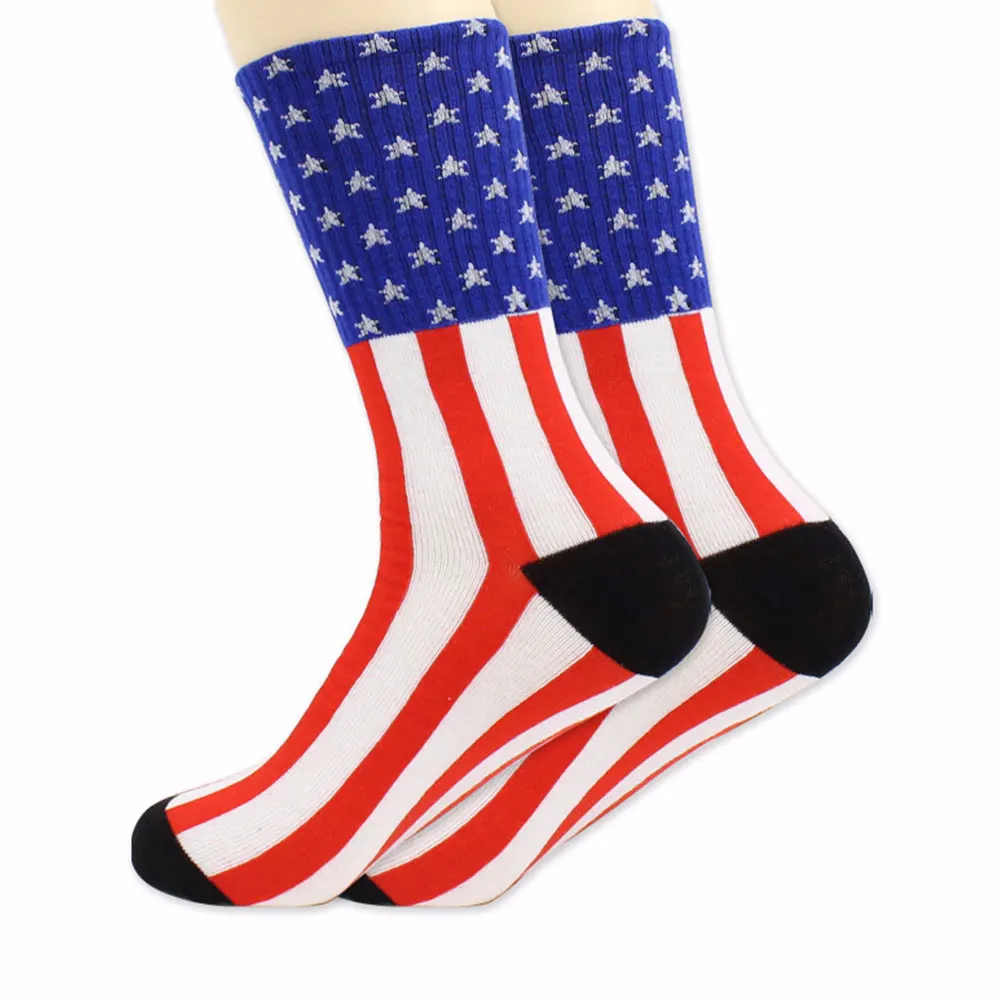 

Men Women Anti Slip Cotton Blend Striped Sport Socks One Size Cycling Stockings High Flag Printed Breathable Daily Compression