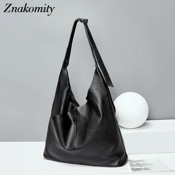 

Znakomity Genuine Leather Woman Bag Tote Fashion Big Women Shoulder Bag Litchi Pattern Large Capacity Black Hand Bag Ladies 2019