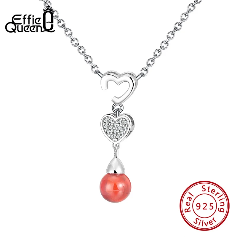 

Effie Queen 925 Silver Heart Pendant Necklace For Women AAAA Cubic Zircon With Natural Red Garnet Jewerly Party Gift BN185