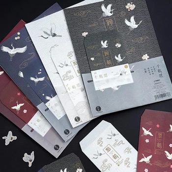 

9 Pcs/pack Cute 3 Envelopes + 6 Letters Ancient Chinese Style Immortal Crane Series Paper Letter Envelope Set Gift Stationery