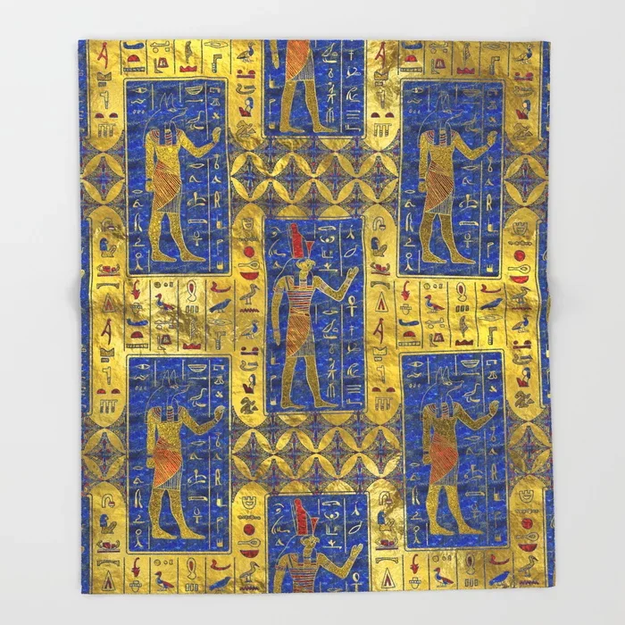 Египетское Золотое одеяло с символикой лазурита, покрывало для дивана, походов, пикника, одеяло для путешествий, дома, Флисовое одеяло для дивана