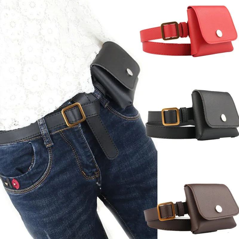 

Fashion Harajuku Female Belt Bag Phone Pouch Bags Women Belt Leather Waist Bag Body Bandage Waist metal Women Belt Bag