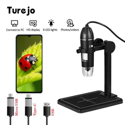 Microscope numérique caméra 1600X 8 LED 2MP Portable USB Microscope électronique pour le soudage loupe LED pour la réparation des téléphones portables 