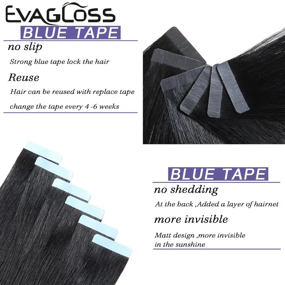 EVAGLOSS Remy 20 шт. 40 прямые накладные пряди из натуральных волос 80 шт.|Пряди с