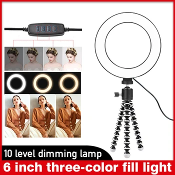 

6inch Dimmable LED Selfie Ring Light with Tripod USB Light Ring Lamp Photography Ringlight Video Light Stand for Youtube Makeup