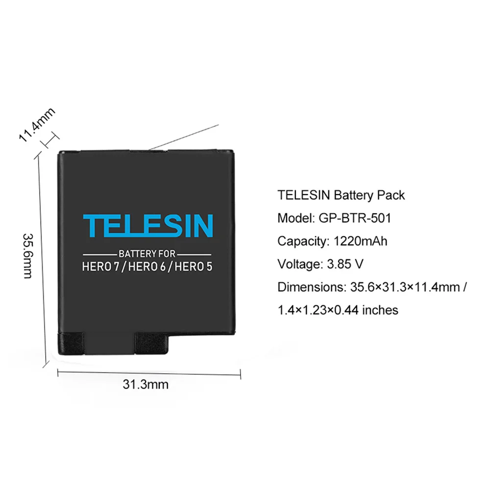 TELESIN аккумулятор+ чехол для хранения для GoPro Hero 8 7 Hero 6 Hero 5 сменный аккумулятор 3,85 V 1220mAh аксессуары для аккумуляторов