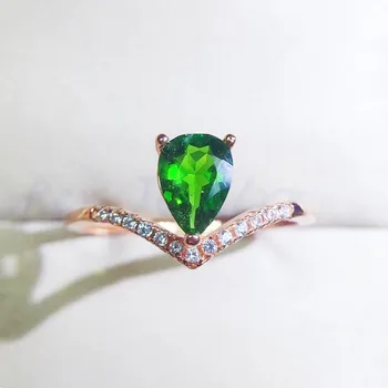 

Per jewelry Natural diopside drop style crown ring Free shipping 4*6mm 0.4ct gemstone 925 sterling silver Fine jewelry Q20422125