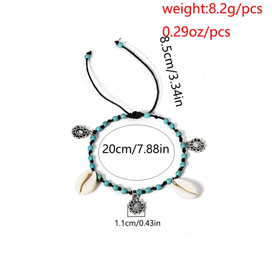 Ingemark Bohemian Shell Pendant Colorful Beads Anklets Bracelet For Women Vintage Boho Green Stone Anklet Beach Leg Foot Jewelry