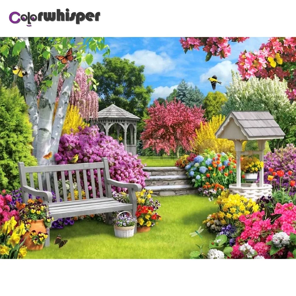 Алмазная живопись полноразмерная/круглая картина садовый пейзаж стул 5D алмазная