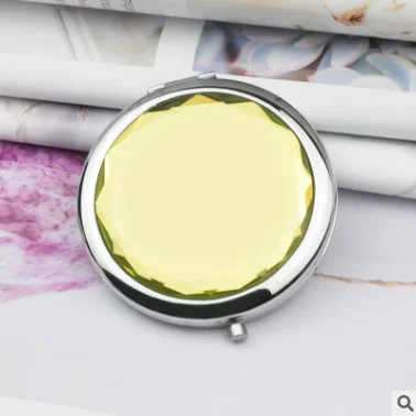 yellow Хрустальные декоративные зеркала двухсторонние портативные 1X/2X подарочные зеркала для макияжа двухстороннее складное металлическое маленькое зеркало для макияжа - Цвет: yellow