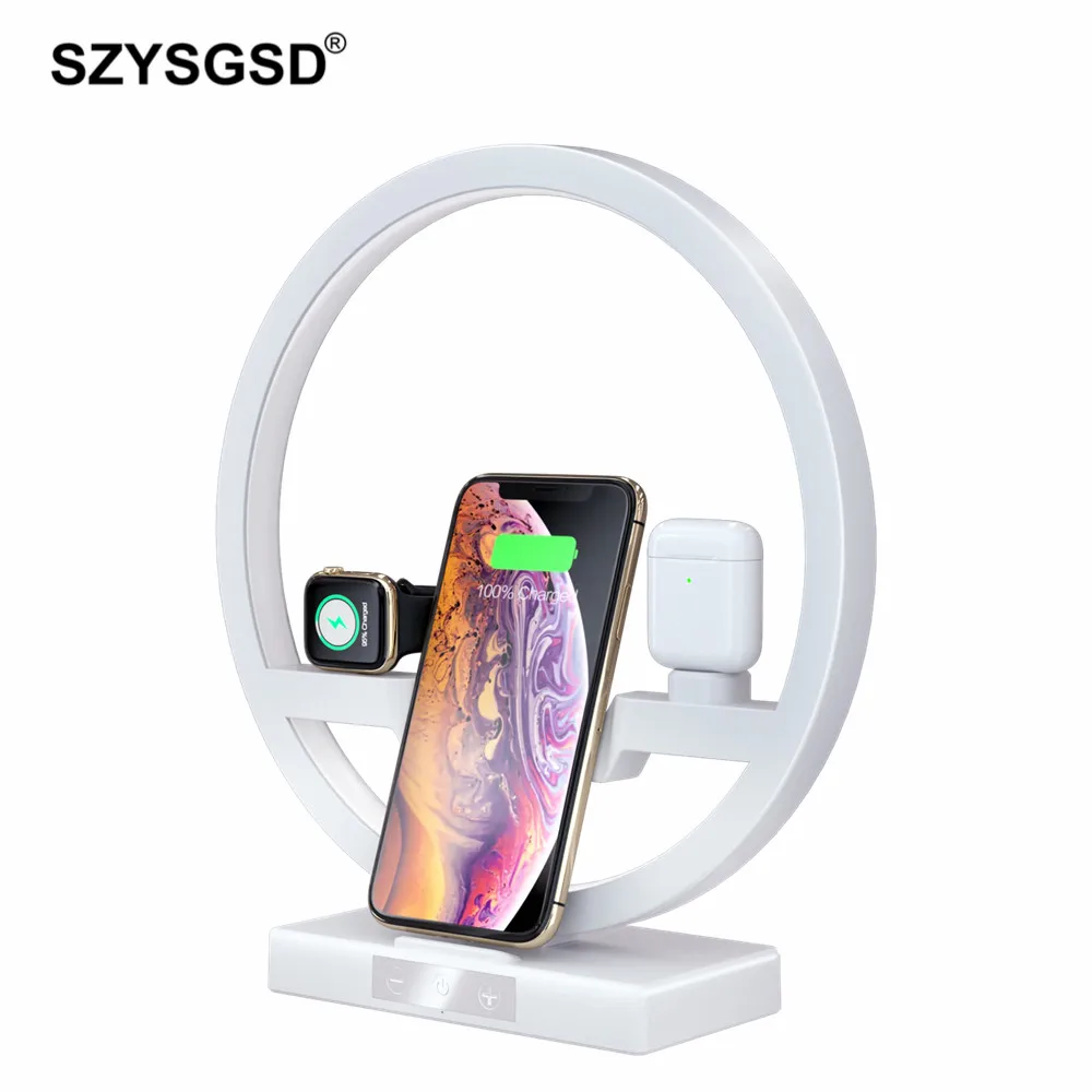 Настольное зарядное устройство для iPhone беспроводное 3 в 1 Apple Watch 5 4 подставка