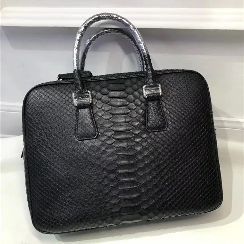 Business Style Genuine Python Leather Zipper Closure Men's Large Portfolio Handbag Authentic Snakeskin Male Laptop Briefcase