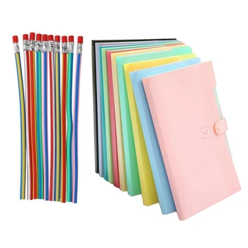 

A+11 Pcs Accessories: 10Pcs Freely Bendy Pencil & 1Pcs Expanding File Folders Accordion Document Organizer A4 Letter Size