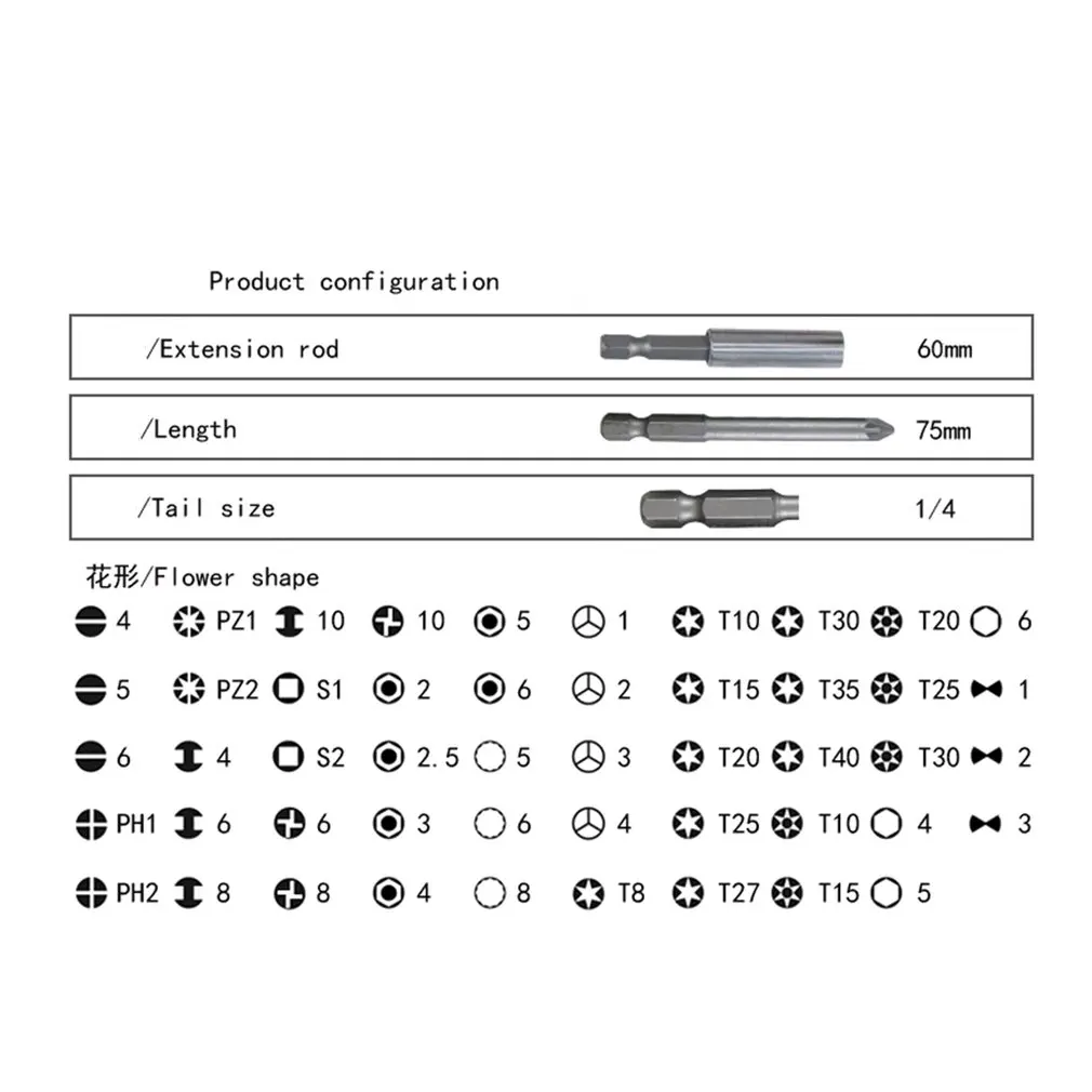 50 шт. 75 мм Длинный быстрый выпуск CR-V отвертка набор Бит Torx Star Hex Pozi шлицевая отвертка рhillips набор ручных инструментов