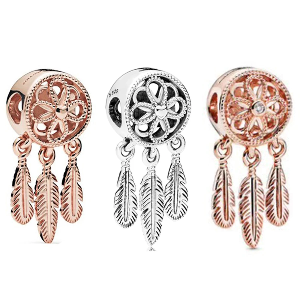 

NEW 2019 100% 925 Sterling Silver Autumn Rose Spiritual Dreamcatcher Charm Beaded Fit DIY Europe Bracelet Fashion Jewelry Gift