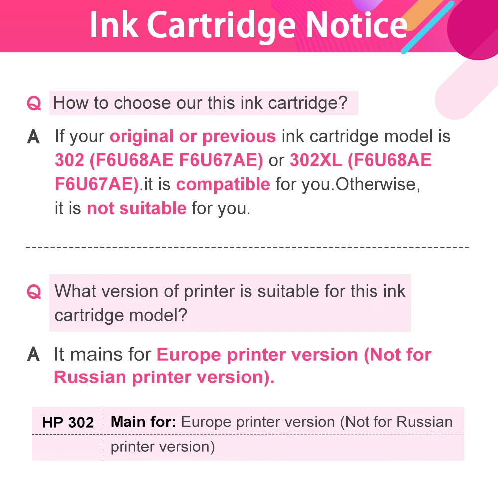 Совместимый картридж QSYRAINBOW с черными чернилами для HP302xl 302 HP302 Deskjet 2130 1110 3630 Officejet