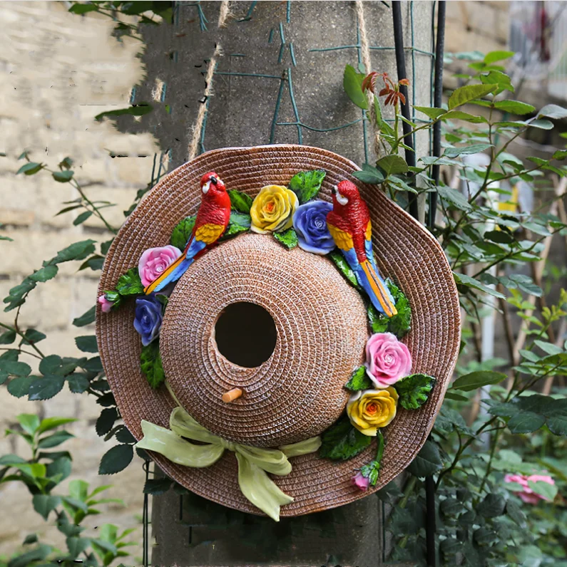 Креативная нордическая смола сад двора декоративная соломинка шляпа Птичье гнездо декоративная клетка для птиц настенное крепление декоративные аксессуары - Цвет: red