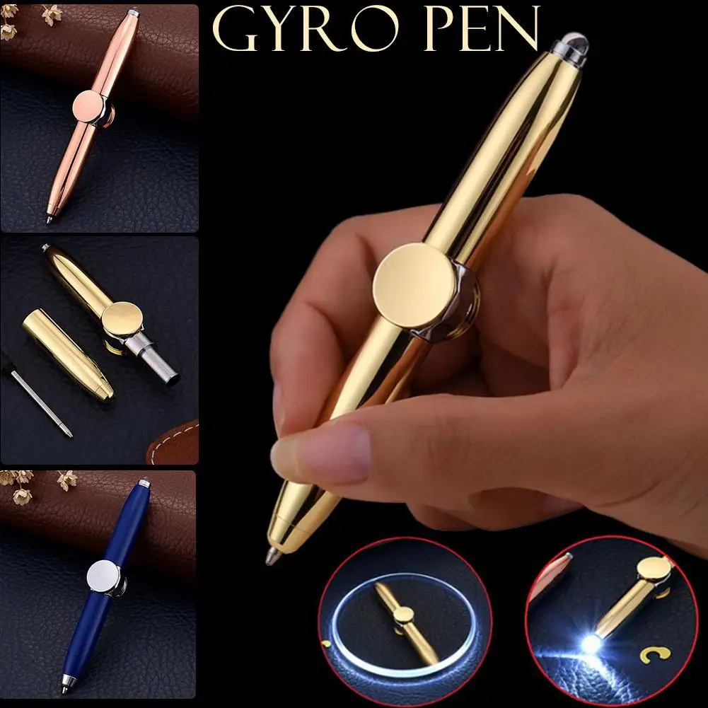 Fingertip Gyro Pen Multi-Function Stainless Steel Business Office Ballpoint Pen Decompression Toy Rotating LED Lamp Iighting Met