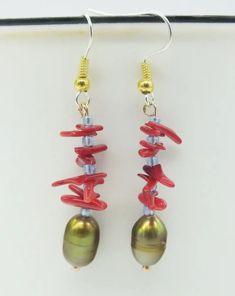 Classic earrings   !!  Natural coral. Pearl earrings
