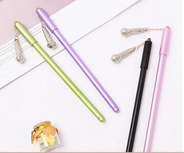 Wholesale Gel Pen 100pcs/Lot Creative Microphone Pendant Black Neutral Pen Students Writing Tools Teachers Office Supplies GP387