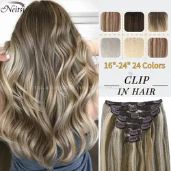 Neitsi Natural Lace Clip In Human Hair Extensions With 16 Clips Machine Remy Clip-on Real Brazilian Hair 16