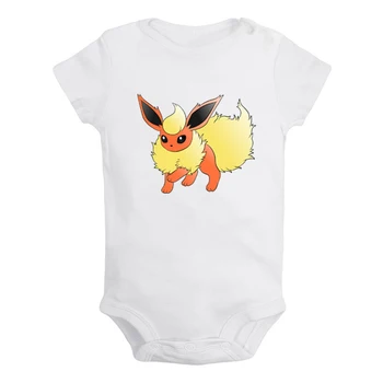 

Cartoon Pokemon Flareon Glaceon Eevee Printed Newborn Baby Girl Boys Clothes Short Sleeve Romper Outfits 100% Cotton