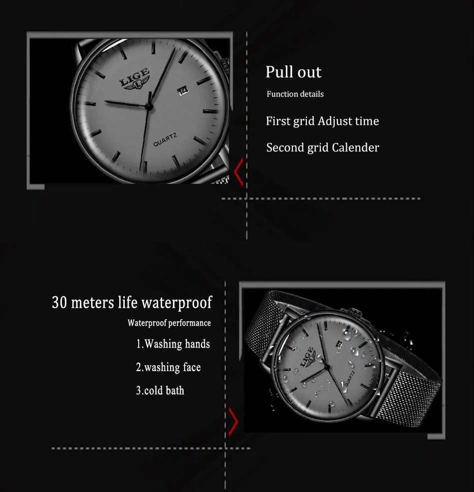Relogio Masculino LIGE, модные повседневные мужские часы, топ класса люкс, ультра тонкие водонепроницаемые часы из нержавеющей стали с сетчатым ремешком, кварцевые часы